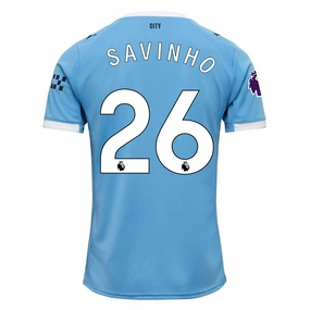 Puma Savinho Manchester City Home Jersey 25/26 w/ EPL   Sponsor Patch (Team Light Blue/Puma White) Quick Drying Performance Material