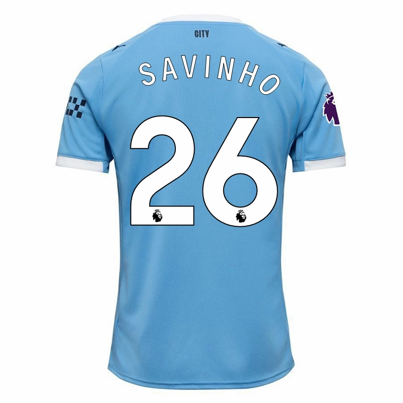Puma Savinho Manchester City Home Jersey 25/26 w/ EPL   Sponsor Patch (Team Light Blue/Puma White) Quick Drying Performance Material