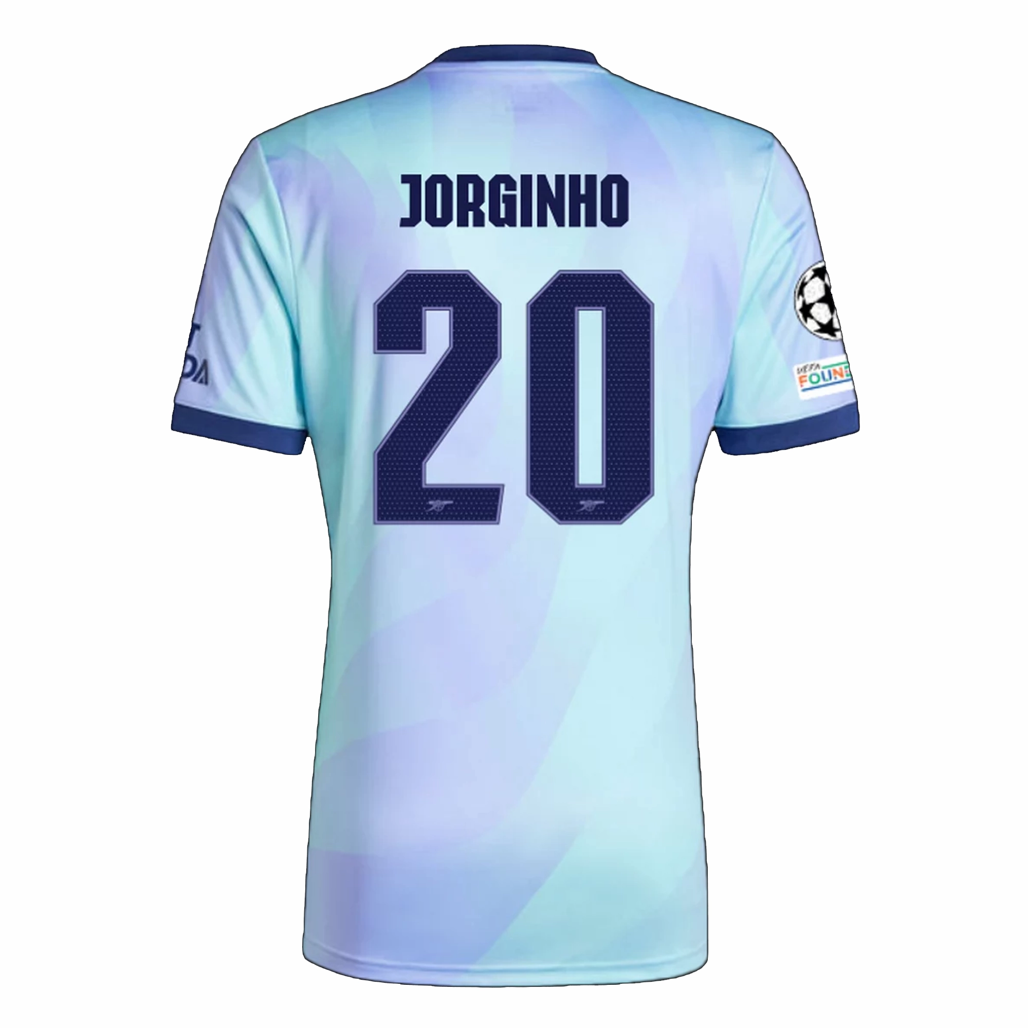 Moisture Wicking Fabric All Day Comfort Fit adidas Arsenal Jorginho Third Jersey w/ Champions League Patches 24/25 (Clear Aqua/Light Flash Purple)