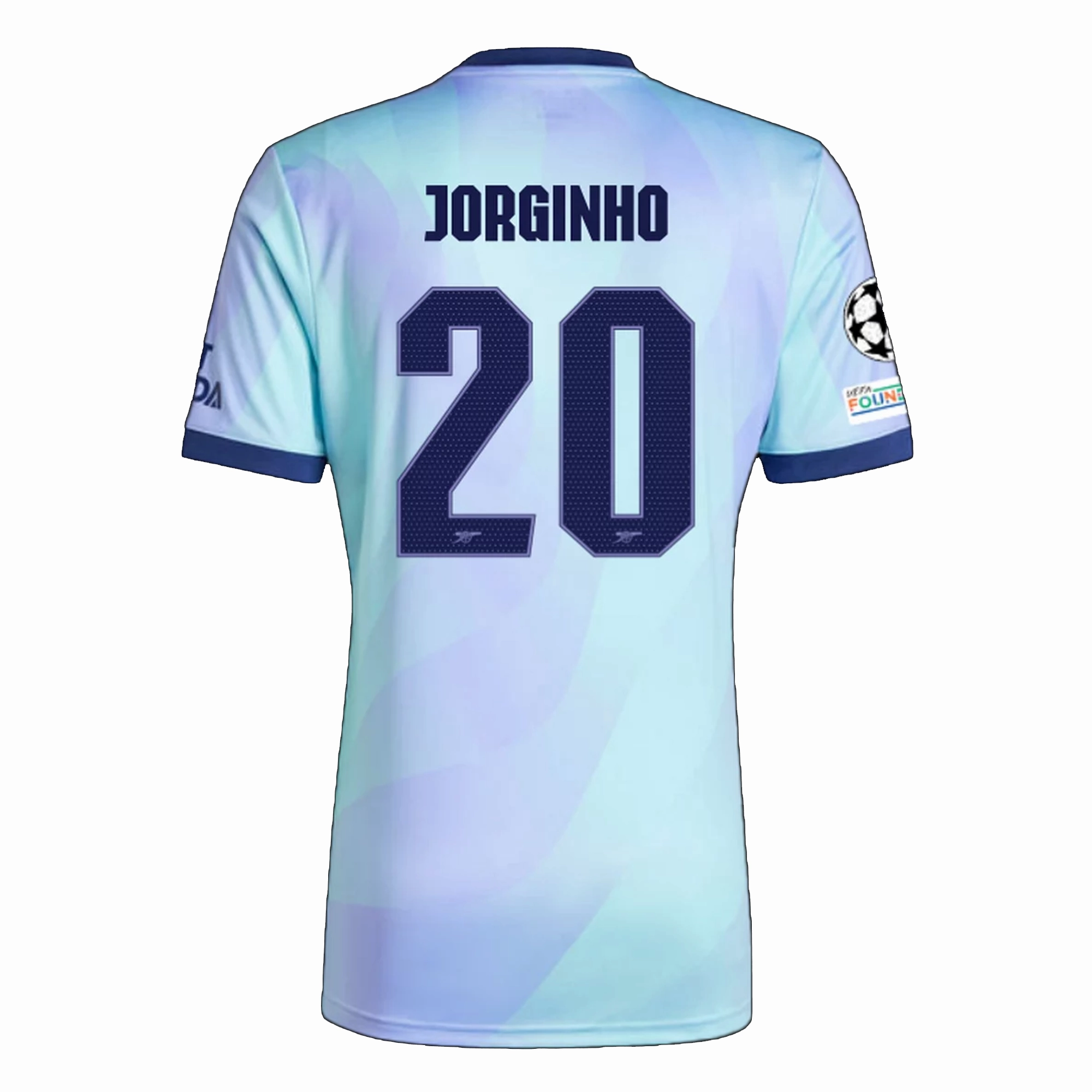 adidas Arsenal Jorginho Third Jersey w/ Champions League Patches 24/25 (Clear Aqua/Light Flash Purple) Reinforced Hem Durability Move Enhanced