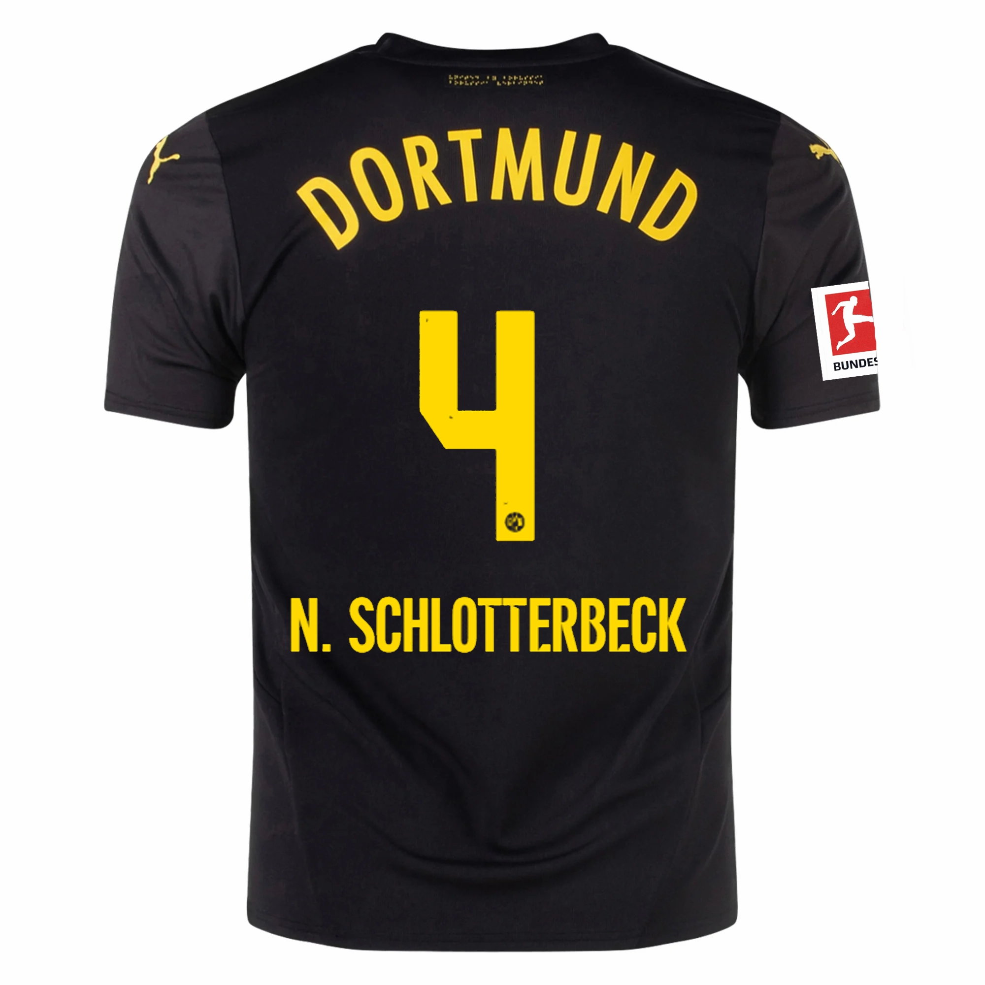 Hollow Core Fiber Puma Borussia Dortmund Nico Schlotterbeck Away Jersey w/ Bundesliga Patch 24/25 (Puma Black/Faster Yellow)