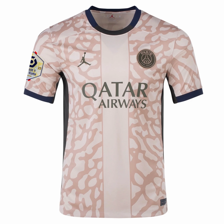 Ribbed Hem Detail Casual Performance Nike Paris Saint-Germain Fourth Jersey w/ Ligue 1 Champion Patch 23/24 (Hemp/Obsidian/Sequoia)