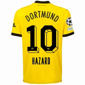 Puma Borussia Dortmund Thorgan Hazard Home Jersey w/ Champions League Patches 23/24 (Cyber Yellow/Puma Black) Moisture Wicking Technology