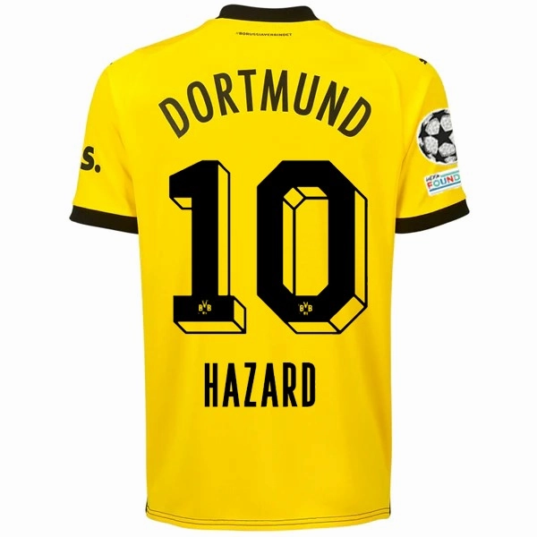 Puma Borussia Dortmund Thorgan Hazard Home Jersey w/ Champions League Patches 23/24 (Cyber Yellow/Puma Black) Moisture Wicking Technology