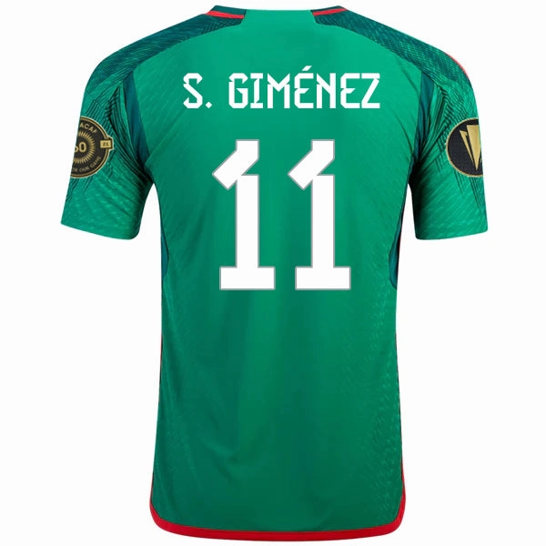 adidas Mexico Santi Gimenez Authentic Home Jersey w/ Gold Cup Patches 22/23 (Vivid Green) Seamless Side Panels Style Driven