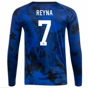 Nike United States Gio Reyna Long Sleeve Away Jersey 22/23 (Bright Blue/White) Tear Resistant Fabric Quick Change