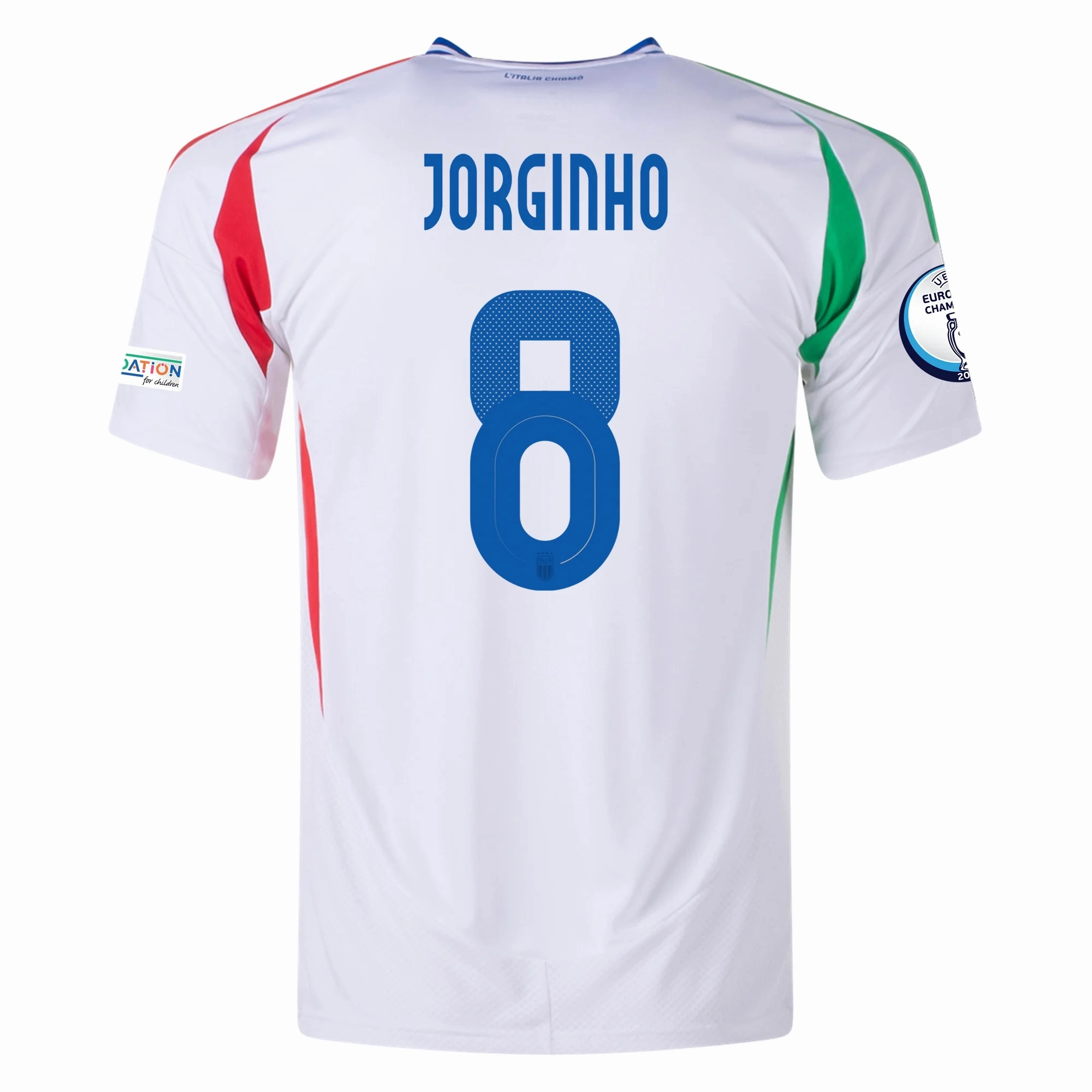 adidas Italy Jorginho Away Jersey w/ Euro 2024 Patches 24/25 (Blue) Yarn Dye Pattern