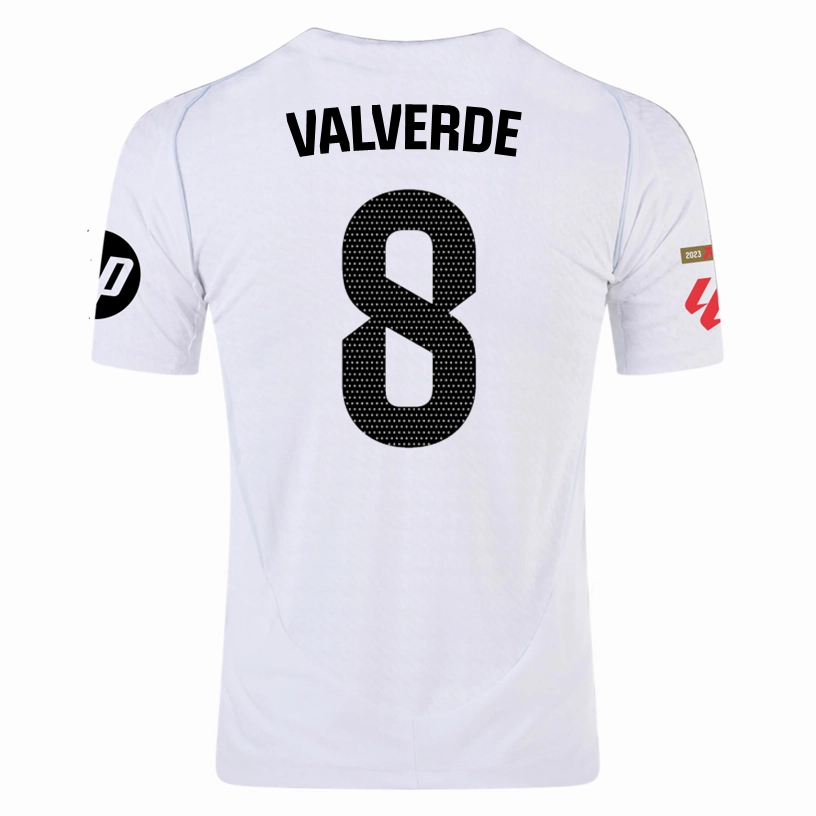 adidas Valverde Real Madrid Authentic Home Jersey w/ La Liga Patches 24/25 (White/Black) Street Fashion