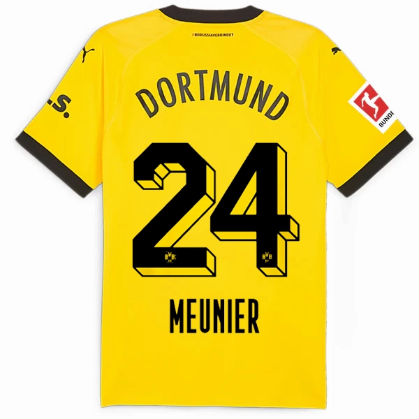 Puma Borussia Dortmund Authentic Meunier Home Jersey w/ Bundesliga Patch 23/24 (Cyber Yellow/Puma Black) Slim Fit Contour Design Multi Panel Construction
