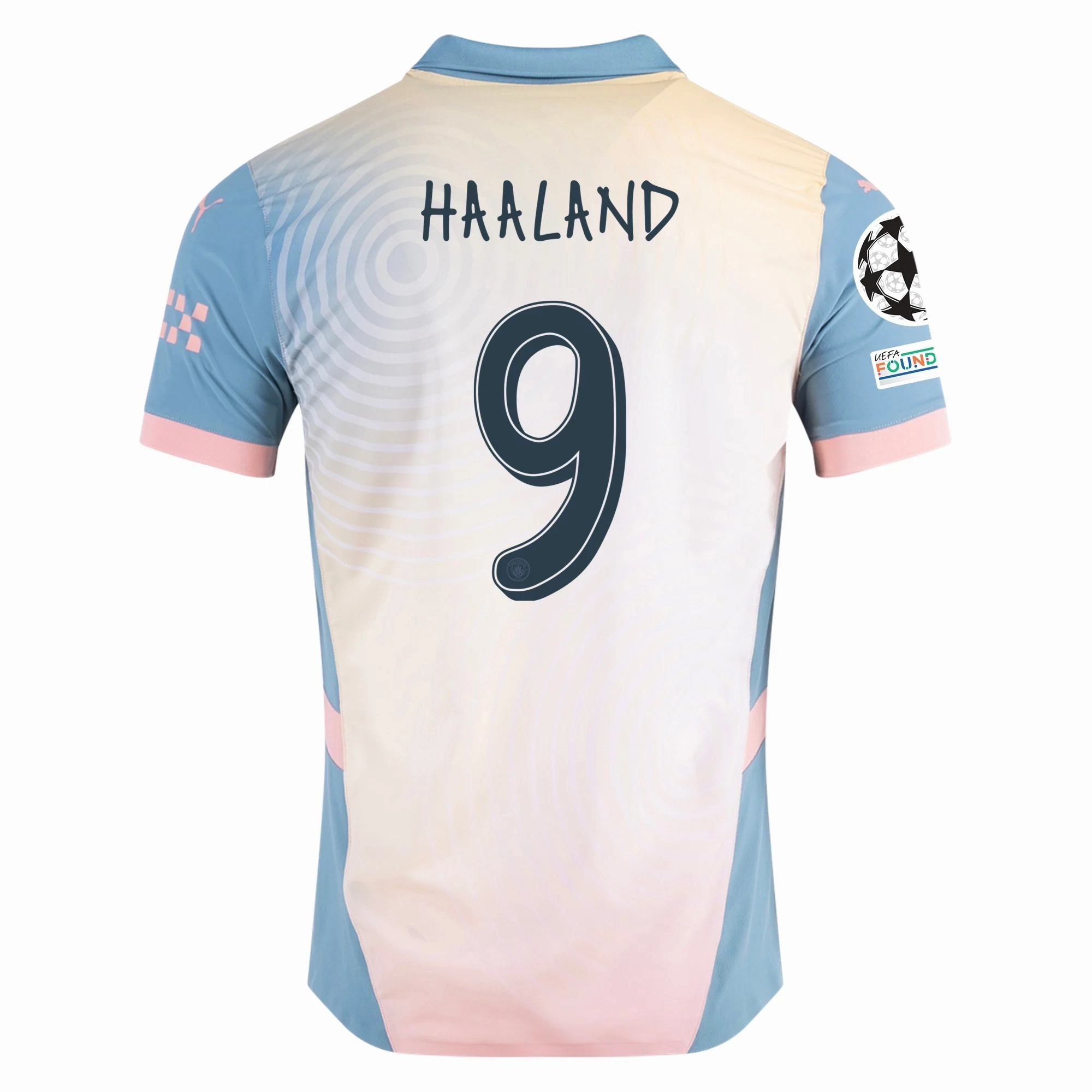 Reflective Safety Detailing Puma Manchester City Erling Haaland Authentic Fourth Jersey w/ Champions League   Club World Cup Patch 24/25 (Rosebay/Bold Blue)