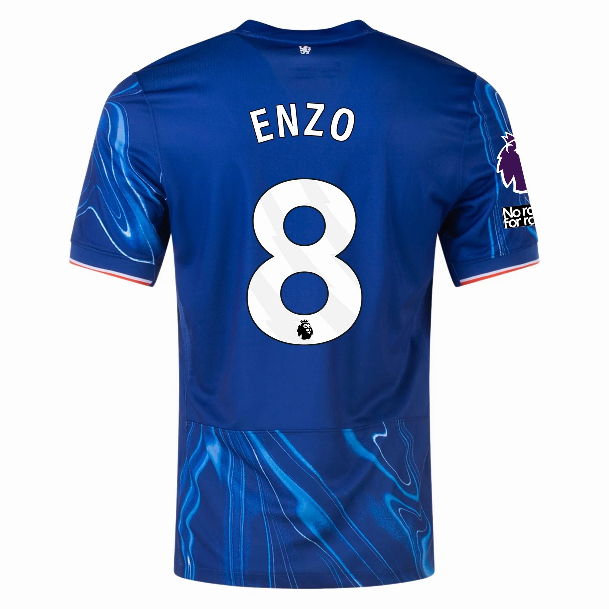 Double Stitched Edging Nike Chelsea Enzo Fernandez Home Jersey w/ EPL   No Room For Racism Patches 24/25 (Rush Blue/Team Orange)