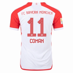 adidas Bayern Munich Authentic Kingsley Coman Home Jersey w/ Bundesliga Champions Patch 23/24 (White/Red) Sweat Wicking Under Layer