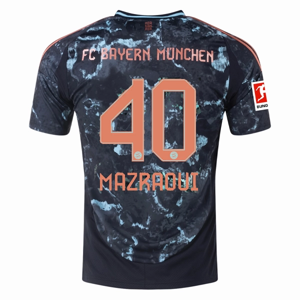 Sporty Layers Dynamic Style adidas Bayern Munich Noussair Mazraoui Away Jersey w/ Bundesliga Patch 24/25 (Black/Copper/Blue)