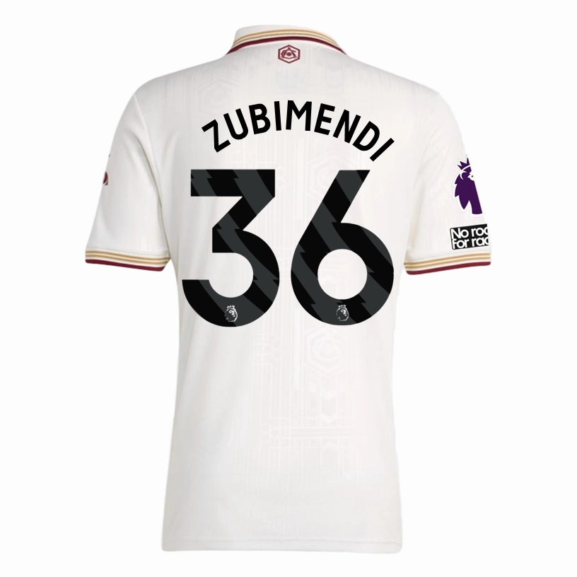 adidas Zubimendi Men's Arsenal FC Third Jersey 25/26 w/ NRFR   EPL Patches (White/Burgundy) Compact Yarn Durability