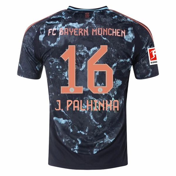 Ultimate Comfort Lining adidas Bayern Munich Jo?o Palhinha Away Jersey w/ Bundesliga Patch 24/25 (Black/Copper/Blue)