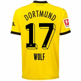 Puma Borussia Dortmund Wolf Home Jersey w/ Bundesliga Patch 23/24 (Cyber Yellow/Puma Black) Workout Layer