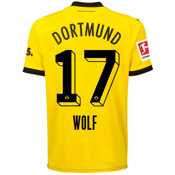 Puma Borussia Dortmund Wolf Home Jersey w/ Bundesliga Patch 23/24 (Cyber Yellow/Puma Black) Workout Layer