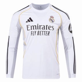Ultra light Adjustable Drop Tail adidas Real Madrid Long Sleeve Home Jersey 25/26 (White)