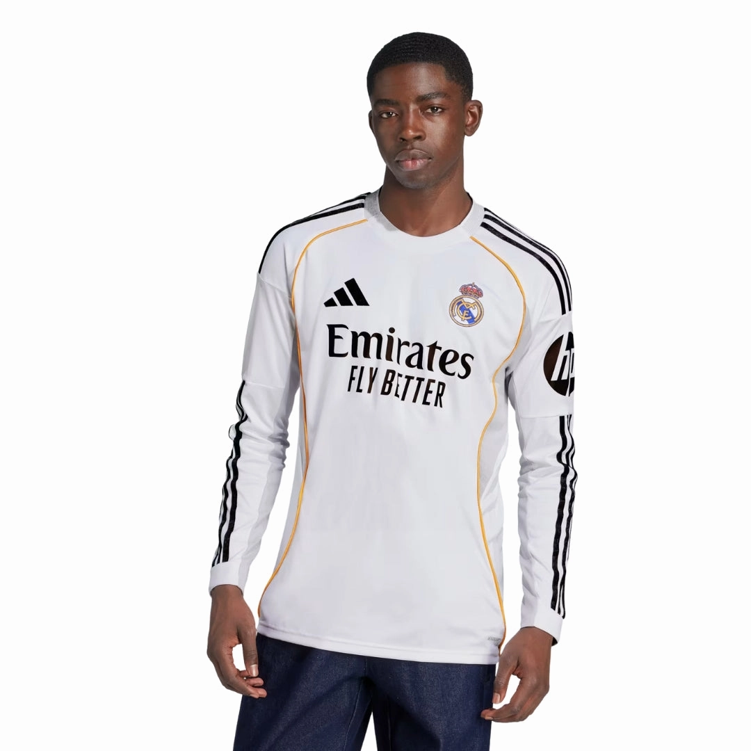 adidas Real Madrid Long Sleeve Home Jersey 25/26 (White) Functional Activewear Rapid Evaporation Build