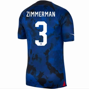 Nike United States Walker Zimmerman Authentic Match Away Jersey 22/23 (Bright Blue/White) Relaxed Neckline