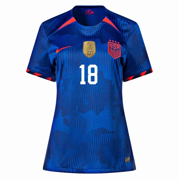 Elasticated Waistband Design Nike Womens United States Casey Murphy 4 Star Away Jersey 23/24 w/ 2019 World Cup Champion Patch (Hyper Royal/Loyal Blue)