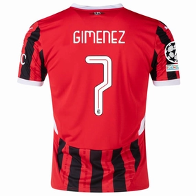 Puma AC Milan Santi Gimenez Home Jersey w/ Champions League Patches 24/25 (Puma Red/Puma Black) Adjustable Hem Drawcord Compression Fit Tech