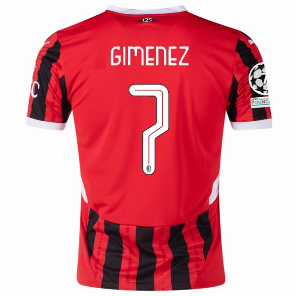 Puma AC Milan Santi Gimenez Home Jersey w/ Champions League Patches 24/25 (Puma Red/Puma Black) Adjustable Hem Drawcord Compression Fit Tech