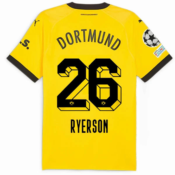 Puma Borussia Dortmund Authentic Ryerson Home Jersey w/ Champions League Patches 23/24 (Cyber Yellow/Puma Black) Sustainable production