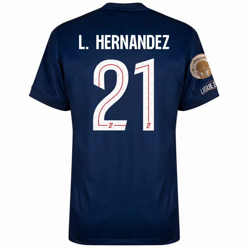 Nike L. Hernandez Men's PSG Home Jersey 25/26 w/ Ligue 1 Patch   Champions Patch (Navy/Red/White) Free Motion Weightless Layer