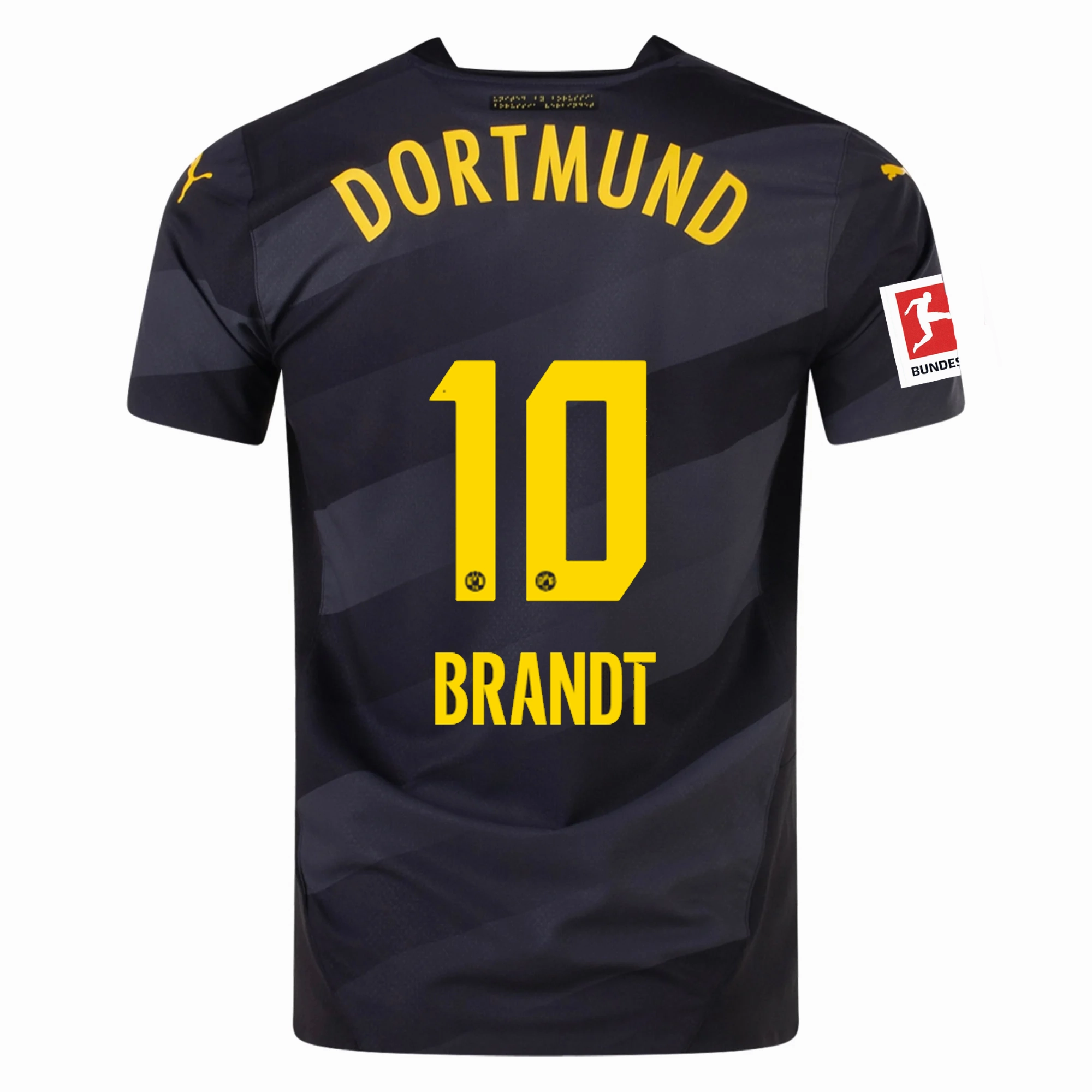 Maximum Flex High Visibility Details Puma Borussia Dortmund Authentic Julian Brandt Away Jersey w/ Bundesliga Patch 24/25 (Puma Black/Faster Yellow)