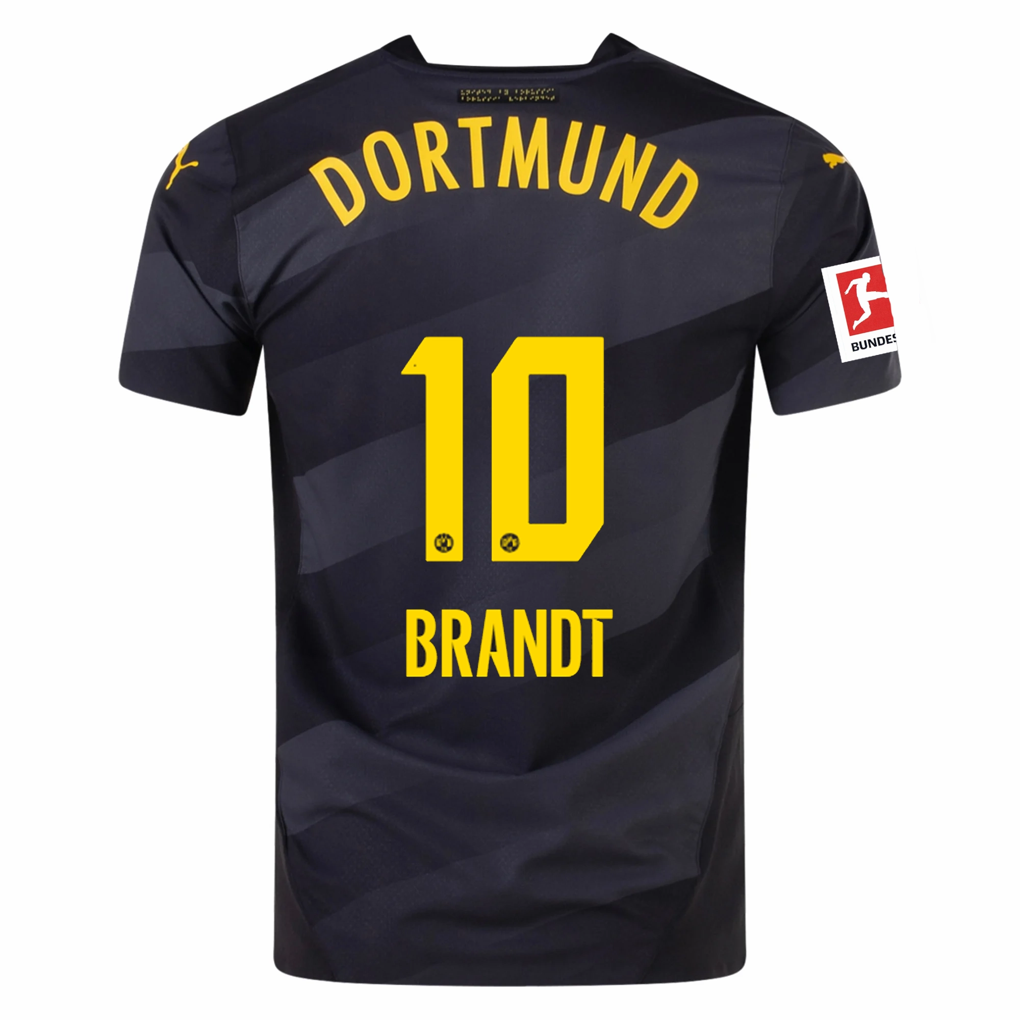 Puma Borussia Dortmund Authentic Julian Brandt Away Jersey w/ Bundesliga Patch 24/25 (Puma Black/Faster Yellow) Crisp Details Airy material