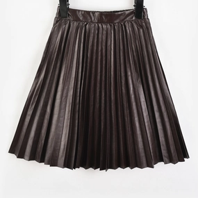 Hadas PU Pleated Skirt Mid Length