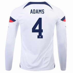 Nike United States Tyler Adams Home Long Sleeve Jersey 22/23 (White/Loyal Blue) Low Profile Silhouette