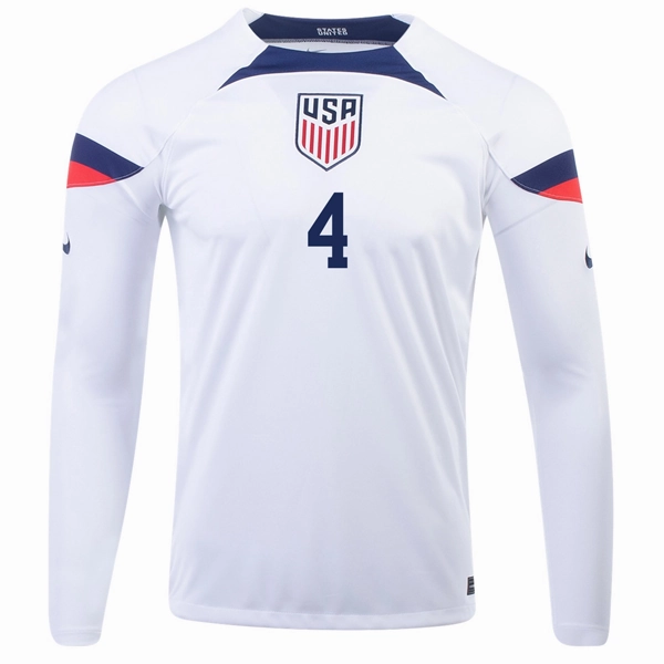 Matte Surface Finish Body Movement Nike United States Tyler Adams Home Long Sleeve Jersey 22/23 (White/Loyal Blue)