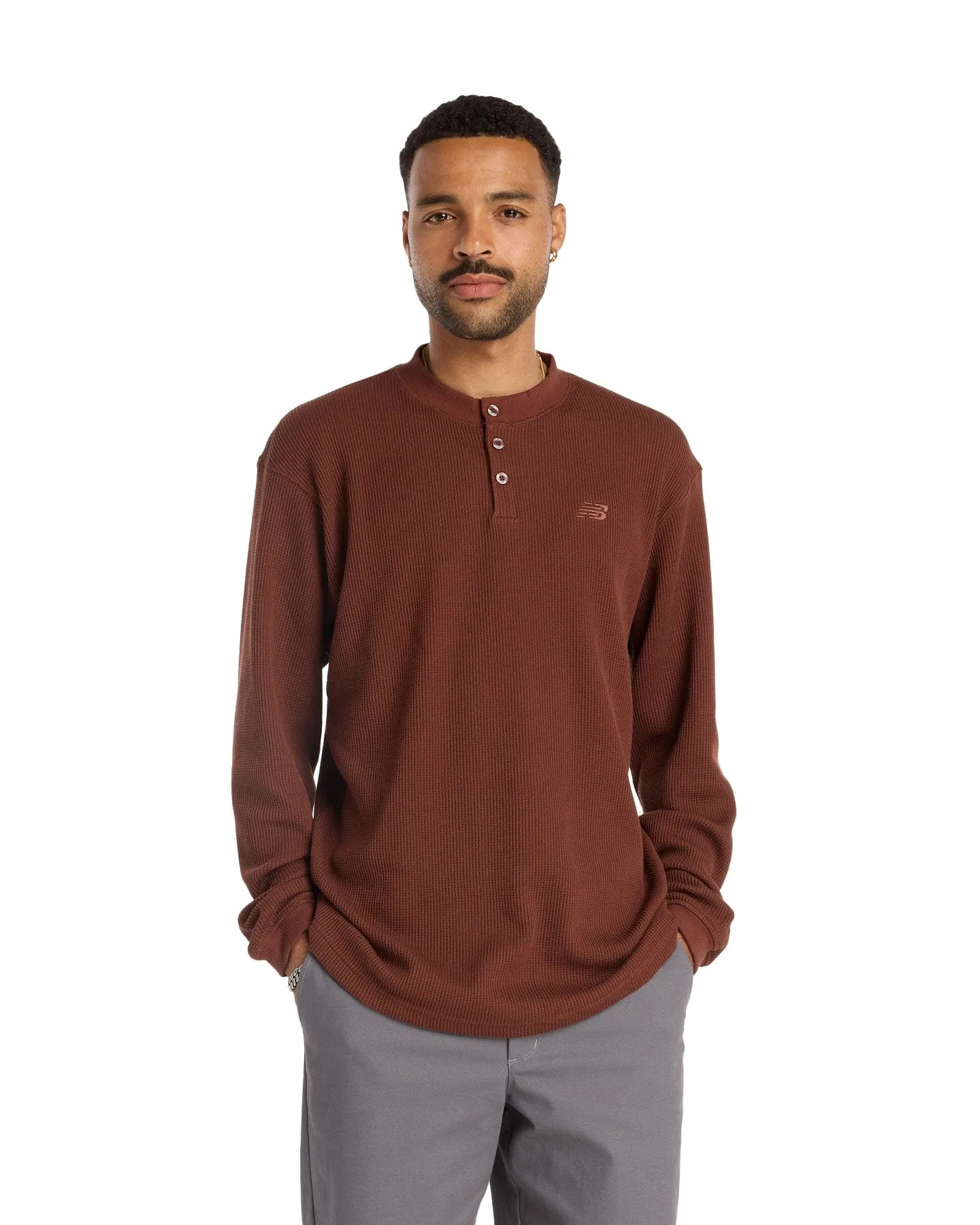 Street Style Photo Glam New Balance Numeric Waffle Knit LS Henley - Rich Oak