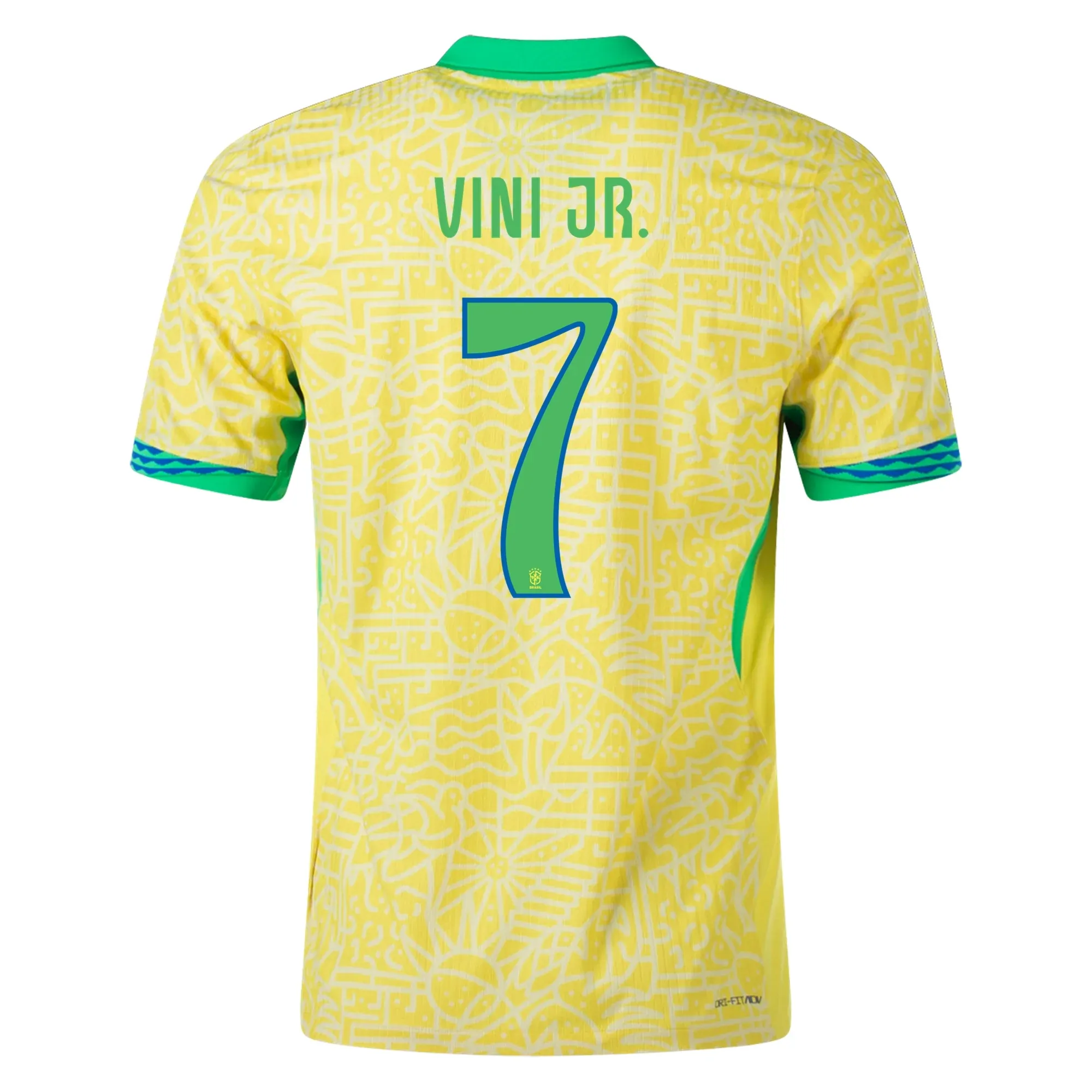 Nike Mens Brazil Vini Jr. Home Jersey 24/25 (Dynamic Yellow/Lemon Chiffon/Green Spark) Smooth Flatlock Stitching Functional Gear
