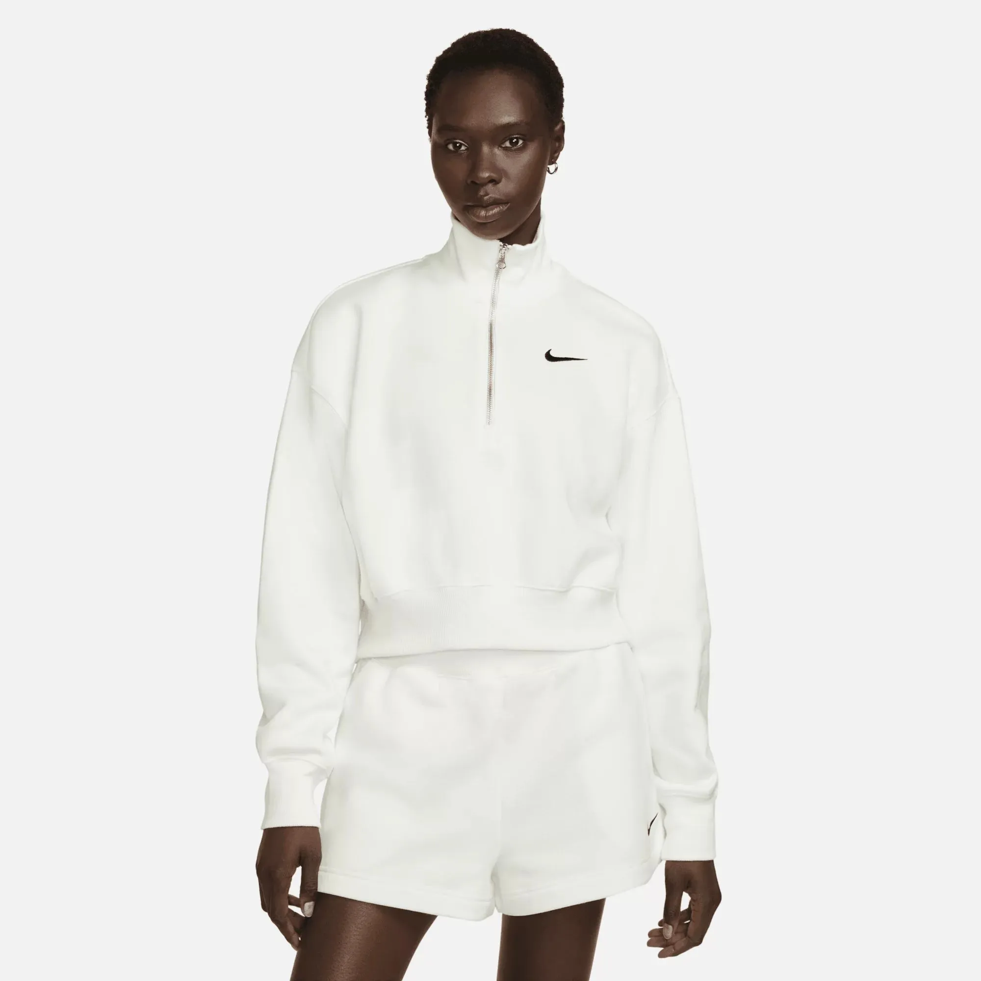 Korean Fresh AbrasionResistant Fabric Nike "Phoenix Fleece 1/2 Zip Cropped Sweatshirt" W - Sail