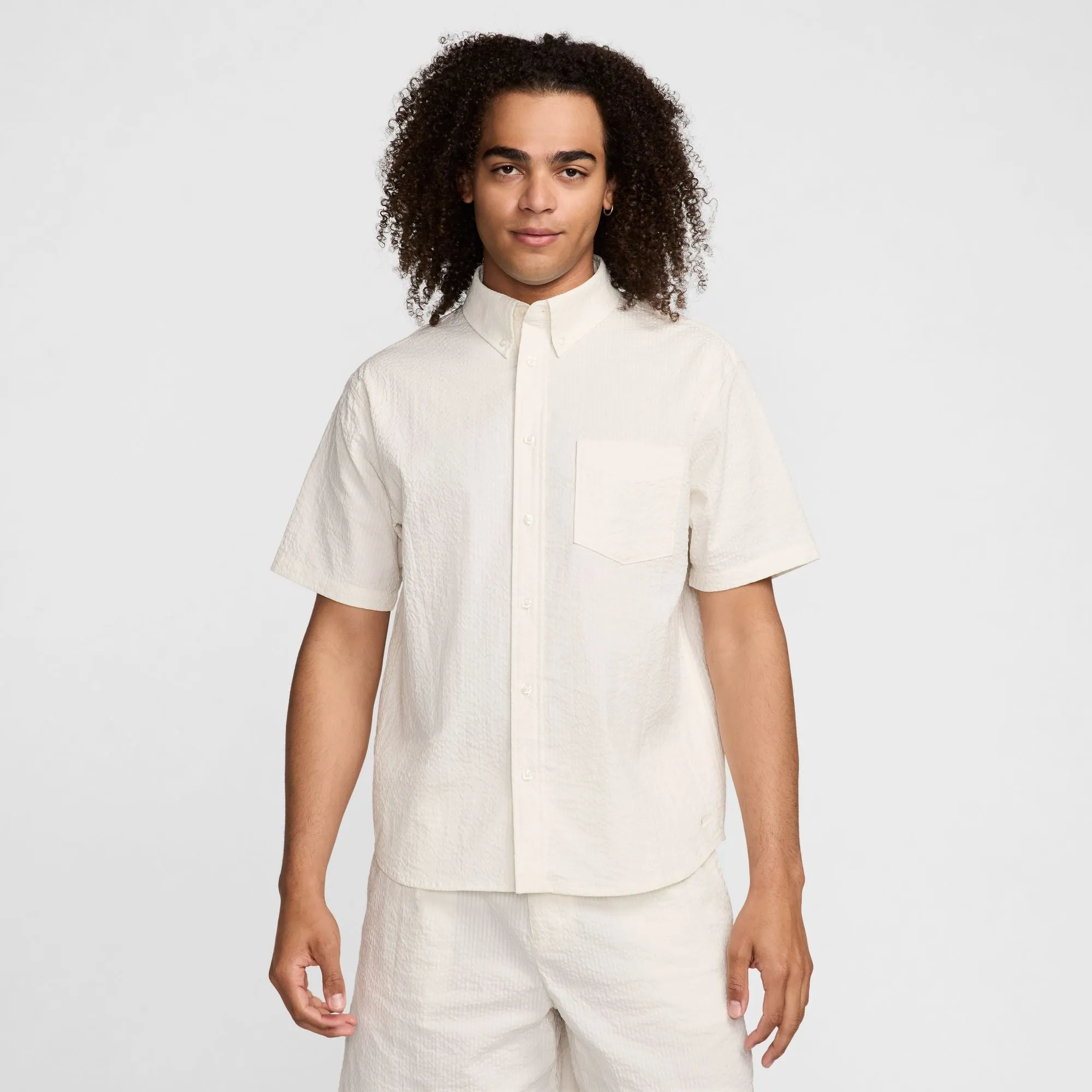 StainRepellentSurface Nike "Seersucker" Button-Down Short Sleeve Shirt  M - Phantom