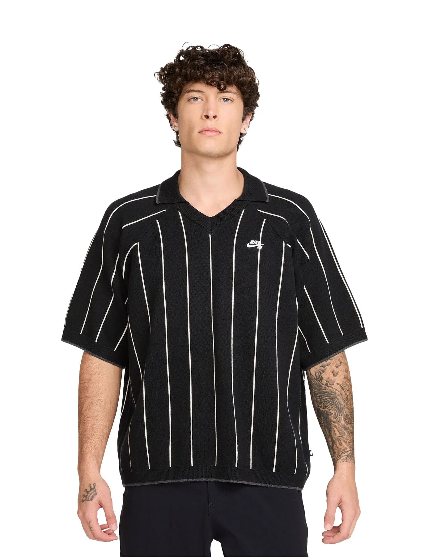 Nike SB Short Sleeve Striped Polo Sweater - Black Fall Core Vintage Soul
