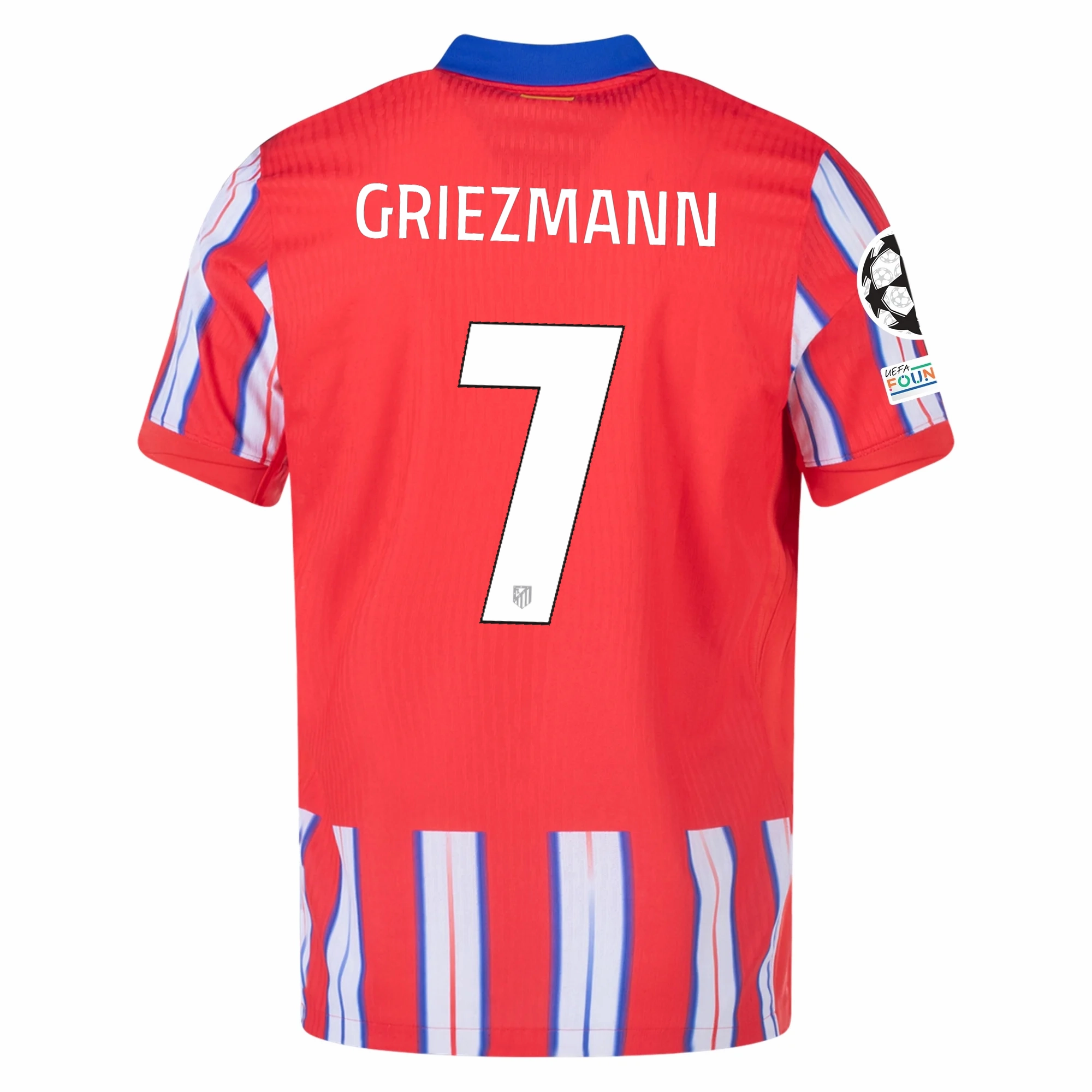 Anti Microbial Fiber Blend Nike Atletico Madrid Authentic Antoinne Griezmann Home Jersey w/ Champions League Patches 24/25 (Hyper Royal/Light Crimson/White)