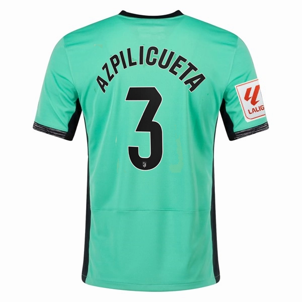 Comfort Collar Design Durable Double Needle Hem Nike Atletico Madrid C??sar Azpilicueta Third Jersey w/ La Liga Patch 23/24 (Spring Green/Black)