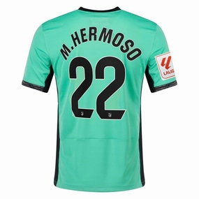 Nike Atletico Madrid Mario Hermoso Third Jersey w/ La Liga Patch 23/24 (Spring Green/Black) Ultra lightweight Abrasion Defensive Layer
