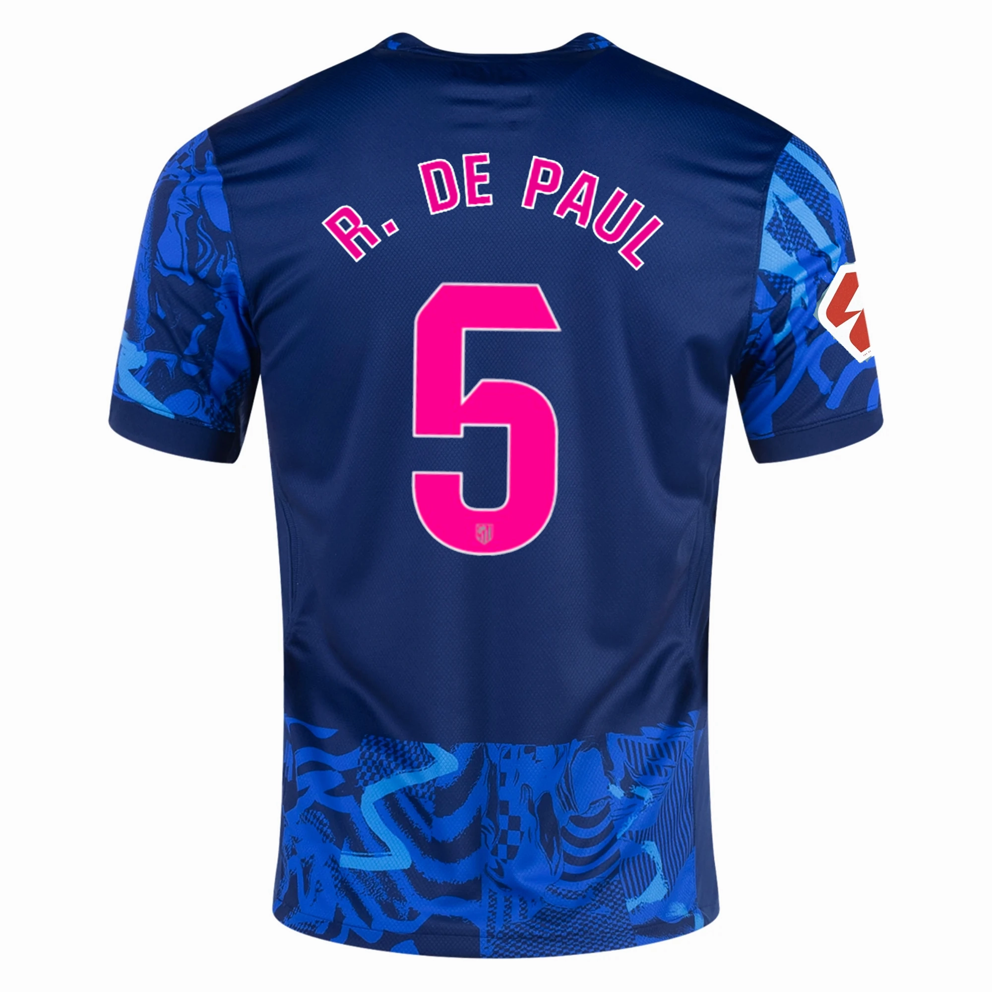 Abrasion resistant Peak Comfort Nike Atletico Madrid Rodrigo De Paul Third Jersey w/ La Liga Patch 24/25 (Blue Void/Pink Glow)