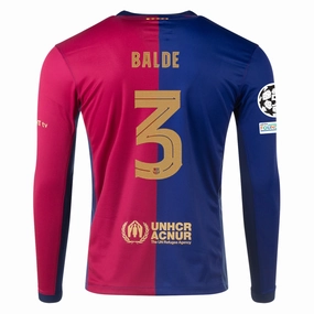 Airflow Channel System Heat Zone Fit Nike Barcelona Alejandro Balde Home Long Sleeve Jersey w/ Champions League Patches 24/25 (Royal/Nobel Red/Club Gold)