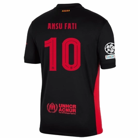 Smart Motion Comfort Apparel Nike Barcelona Ansu Fati Away Jersey w/ Champions League Patches 24/25 (Black/University Red/Hyper Royal)
