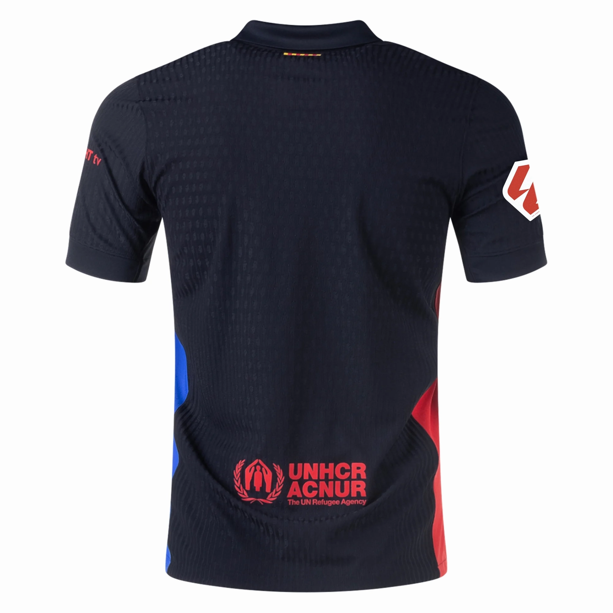 Directional Vent Patterns High Motion Nike Barcelona Authentic Away Jersey w/ La Liga Patch 24/25 (Black/University Red/Hyper Royal)