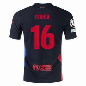 Nike Barcelona Authentic Ferm??n L??pez Away Jersey w/ Champions League Patches 24/25 (Black/University Red/Hyper Royal) Durable Double Stitched