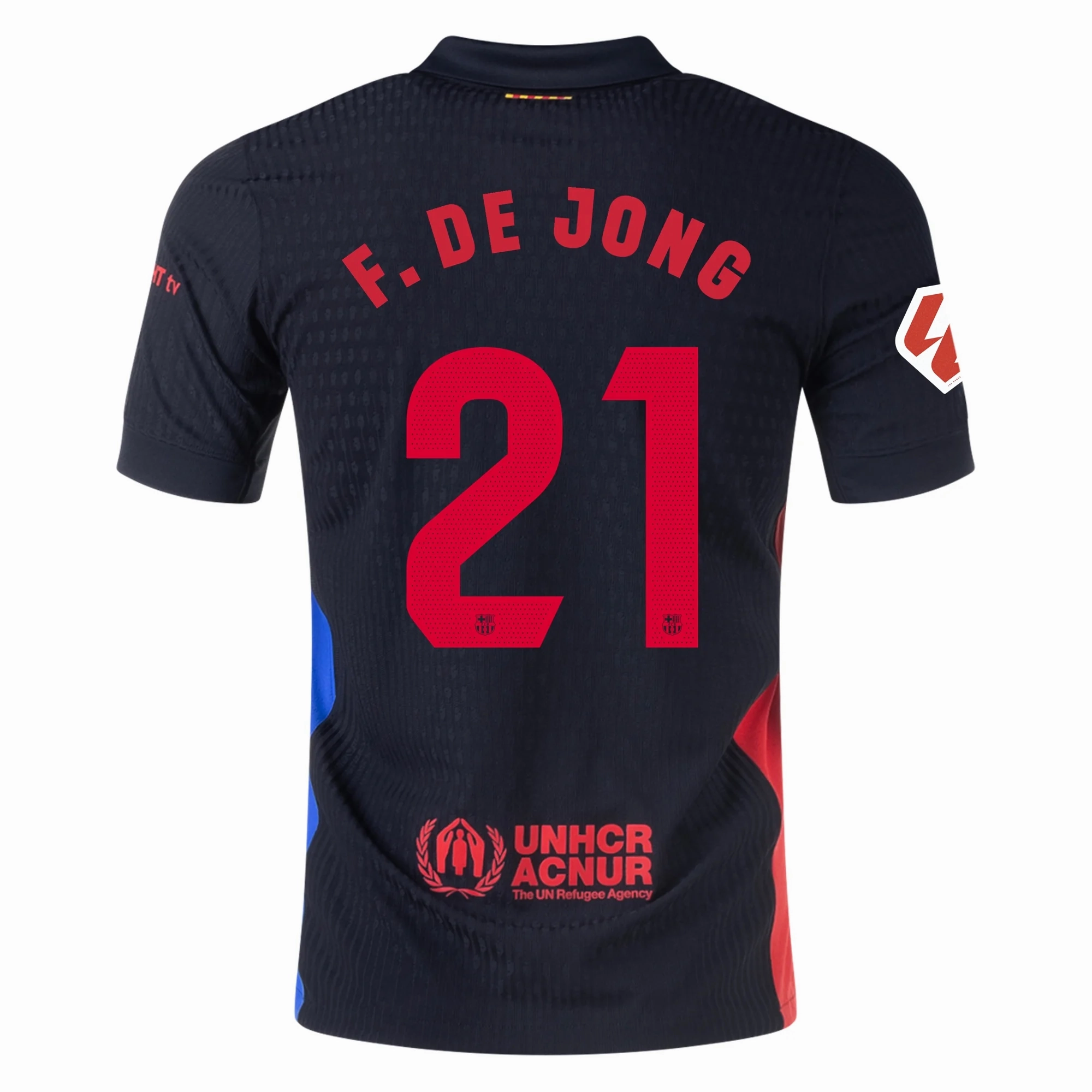 Ultimate Comfort Nike Barcelona Authentic Frenkie De Jong Away Jersey w/ La Liga Patch 24/25 (Black/University Red/Hyper Royal)
