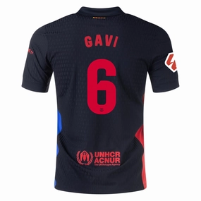 Effortless Comfort Non Slip Hem Nike Barcelona Authentic Gavi Away Jersey w/ La Liga Patch 24/25 (Black/University Red/Hyper Royal)