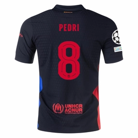 Nike Barcelona Authentic Pedri Away Jersey w/ Champions League Patches 24/25 (Black/University Red/Hyper Royal) Thermoregulating Fabric Durable Double Stitched
